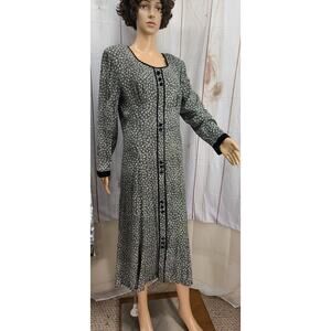 Vintage Sunshine Starshine Halmode Women 14 Rayon Midi Dress Black White Floral